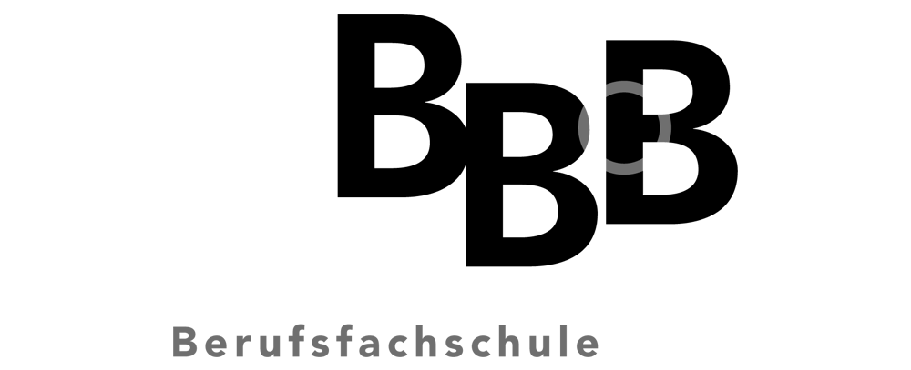 Logo mit "Design" in schwarz, abstrakter Kreis rechts, "Berufsfachschule" darunter in grau.