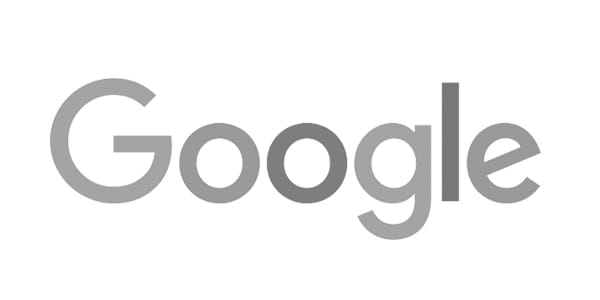 Google-Logo in Grau auf weißem Hintergrund.