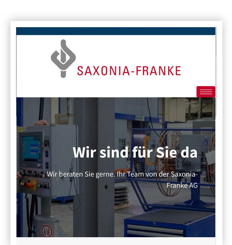 Website der Saxonia-Franke AG auf Tablet mit Logo, Name und "Wir sind für Sie da.