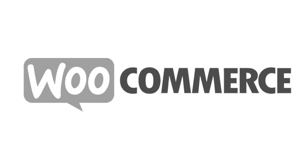 WooCommerce schwarz-weißes Logo mit "Woo" in der Blase und fettem "Commerce"-Text.
